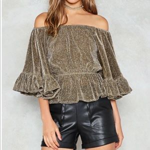 NASTYGAL gold glitter off the shoulder top